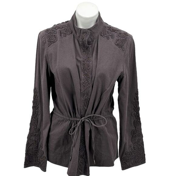 Anthropologie Love Sam Travis Cargo Jacket NEW Women's Large Grey Beaded Utility - Picture 1 of 12